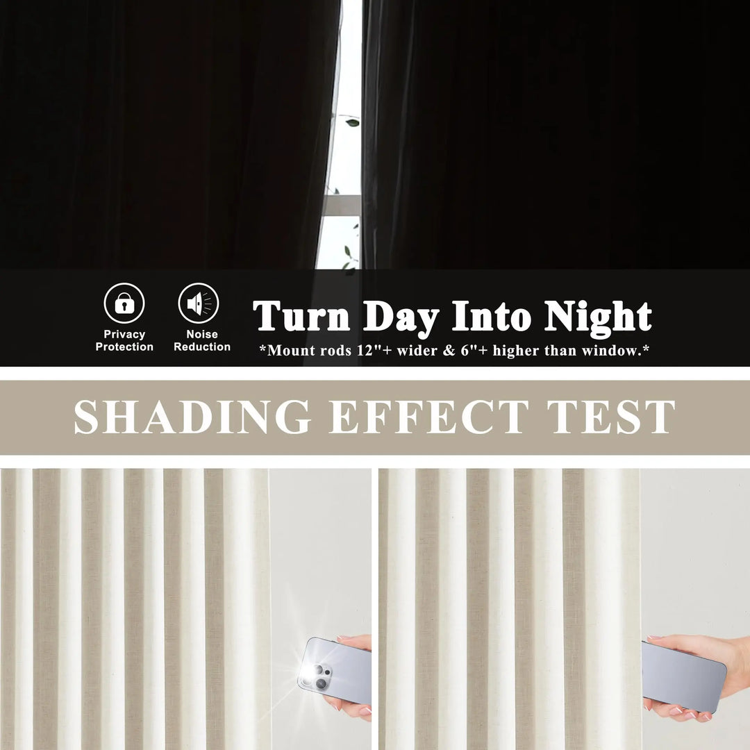 Vision Home Natural Full Blackout Curtains Linen Blended Darkening Window Curtains 84 inch for Living Room Bedroom Thermal Insulated Pinch Pleat Drapes with Hooks 2 Panel 40"Wx84"L
