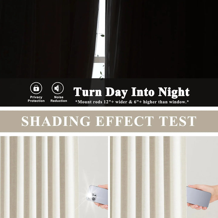 Vision Home Natural Full Blackout Curtains Linen Blended Darkening Window Curtains 84 inch for Living Room Bedroom Thermal Insulated Pinch Pleat Drapes with Hooks 2 Panel 40"Wx84"L