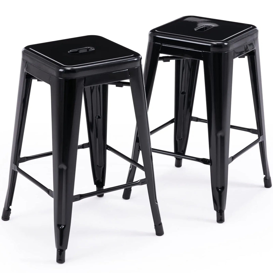 24 Inch Metal Bar Stools Set of 2, Stackable for Indoor Outdoor, Black 