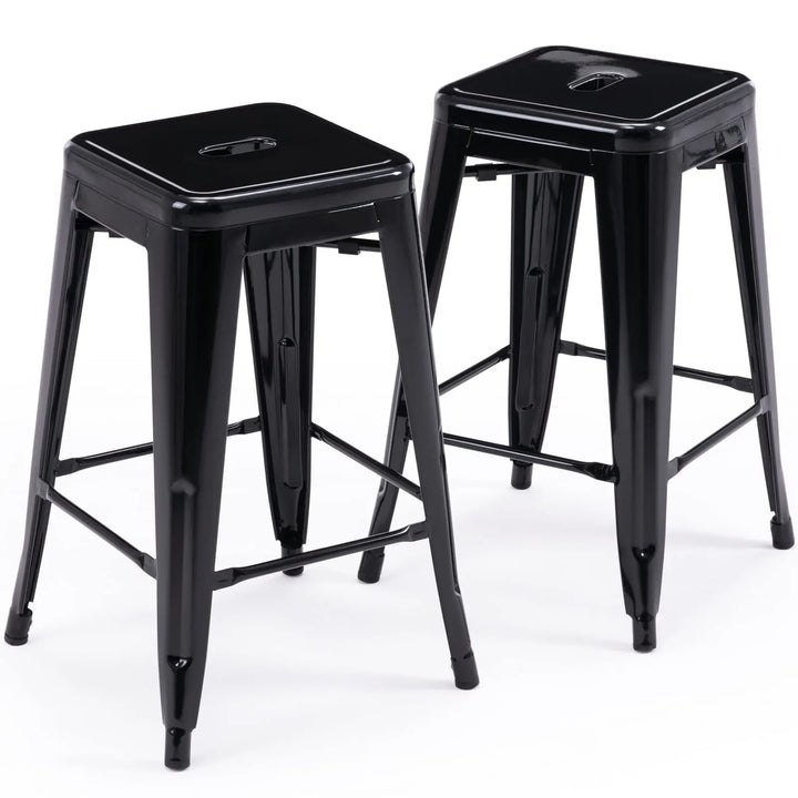 24 Inch Metal Bar Stools Set of 2, Stackable for Indoor Outdoor, Black 