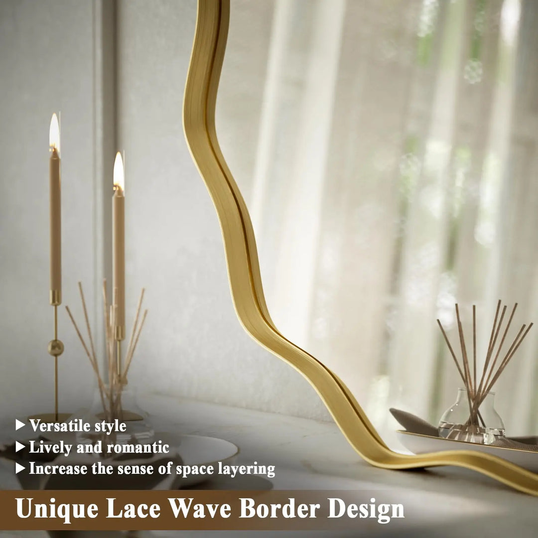 VooBang Gold Scalloped Circle Mirror, 24" Wavy Edge Round Wall Mirror