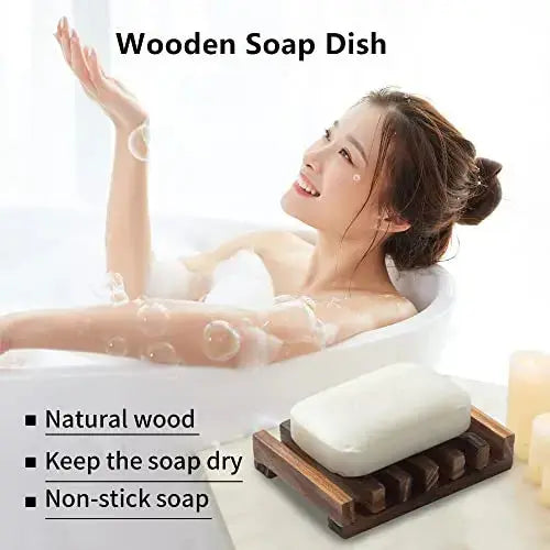 Wooden Soap Dish for Shower,Set of 2 Shower Soap Holder,Self draining Bar Soap Holder for Bathroom, Soap Saver Soap Tray Soap Stand, Vowupt 