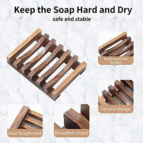 Wooden Soap Dish for Shower,Set of 2 Shower Soap Holder,Self draining Bar Soap Holder for Bathroom, Soap Saver Soap Tray Soap Stand, Vowupt 