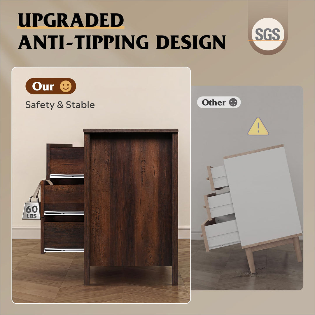 WLIVE 54" Dresser for Bedroom, Wooden 6 Drawer Dresser with Unique Anti-Tip Structure, Modern Chest of Drawers with Metal Handles for Living Room, Hallway, Closet, Home Furniture, Rustic Brown 