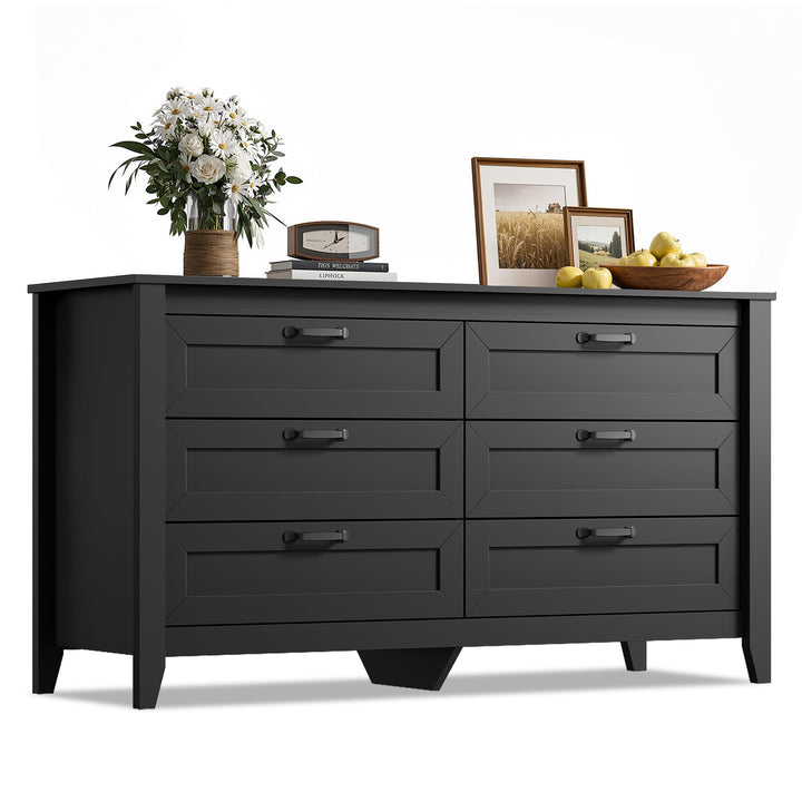 WLIVE Black Dresser 6 Drawers for Bedroom, Wood Dresser TV Stand for 55" TV 