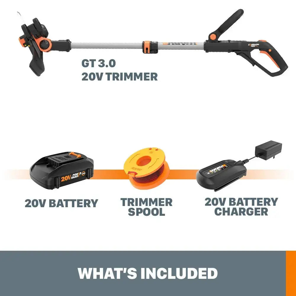 WORX Cordless String Trimmer & Lawn Edger, 12'' Electric Weed Wacker with 5.5 LBS, 20V Weed Eater with 90° Pivoting Head, 2 Batteries & Charger Included, WG163 