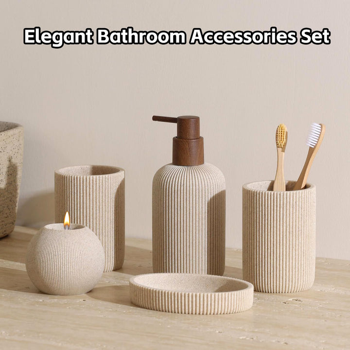 WUUAHOME Bathroom Accessories Set, 5 PCS Modern Bath Organizer, Beige 