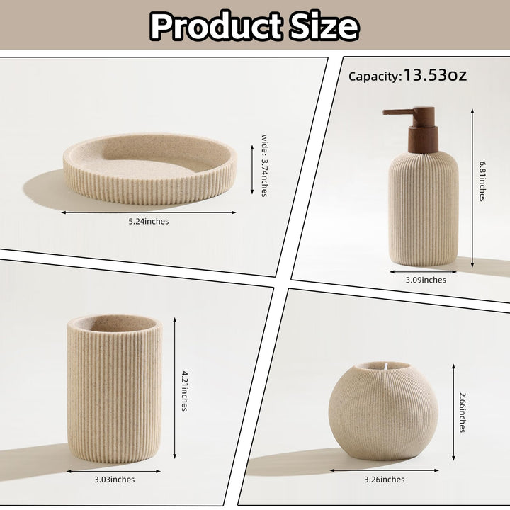 WUUAHOME Bathroom Accessories Set, 5 PCS Modern Bath Organizer, Beige 