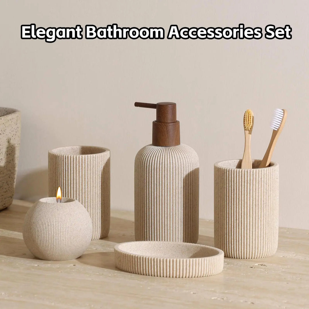 WUUAHOME Bathroom Accessories Set, 5 PCS Modern Bath Organizer, Beige 