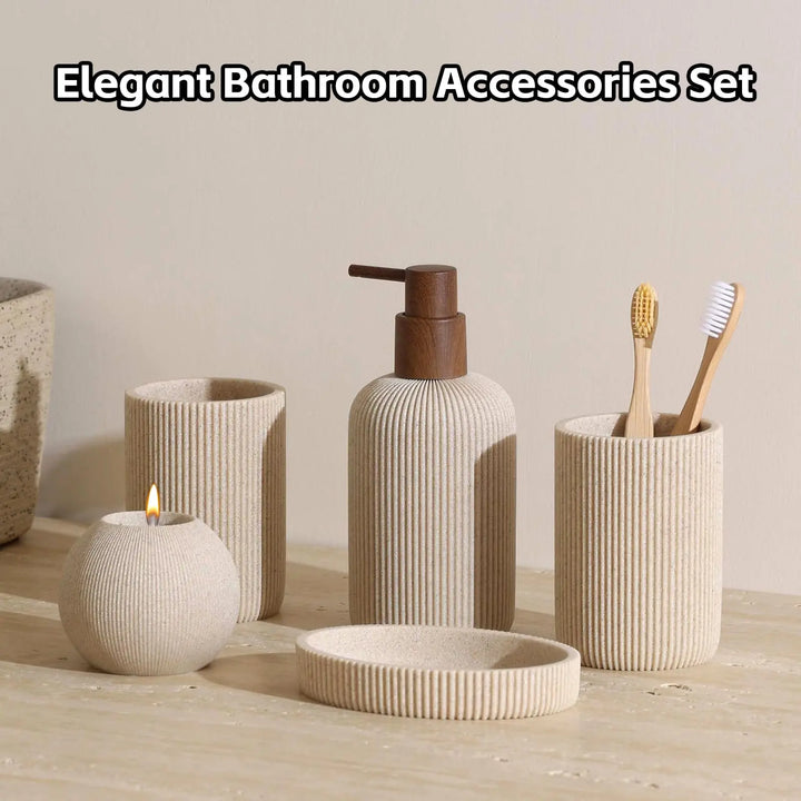WUUAHOME Bathroom Accessories Set, 5 PCS Modern Bath Organizer, Beige 
