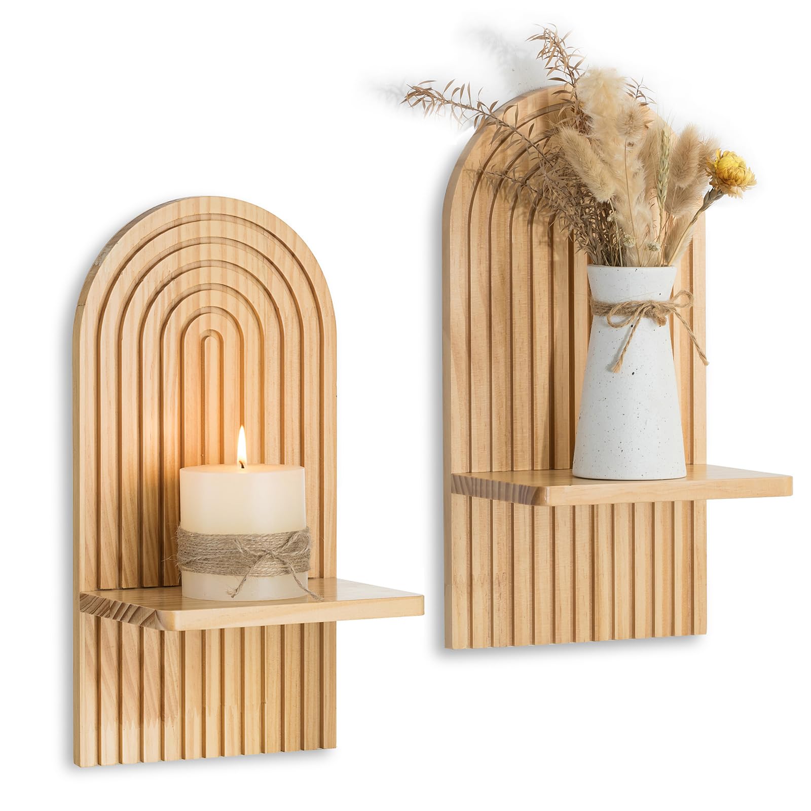 Walasis Boho Wall Decor Set of Two: Wood Wall Candle Holder 