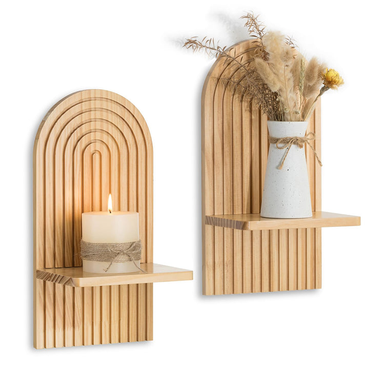 Walasis Boho Wall Decor Set of Two: Wood Wall Candle Holder 