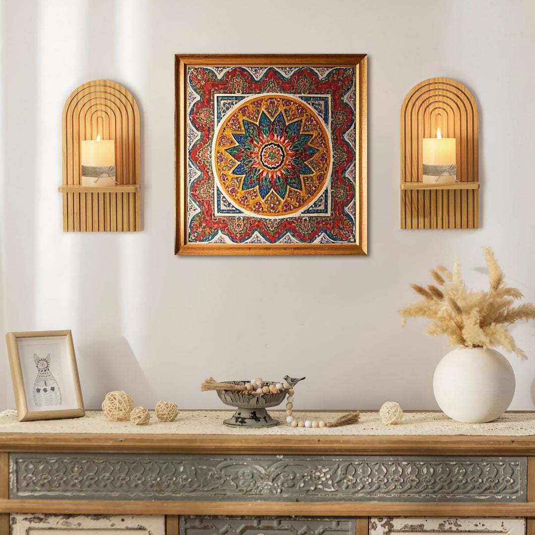 Walasis Boho Wall Decor Set of Two: Wood Wall Candle Holder 