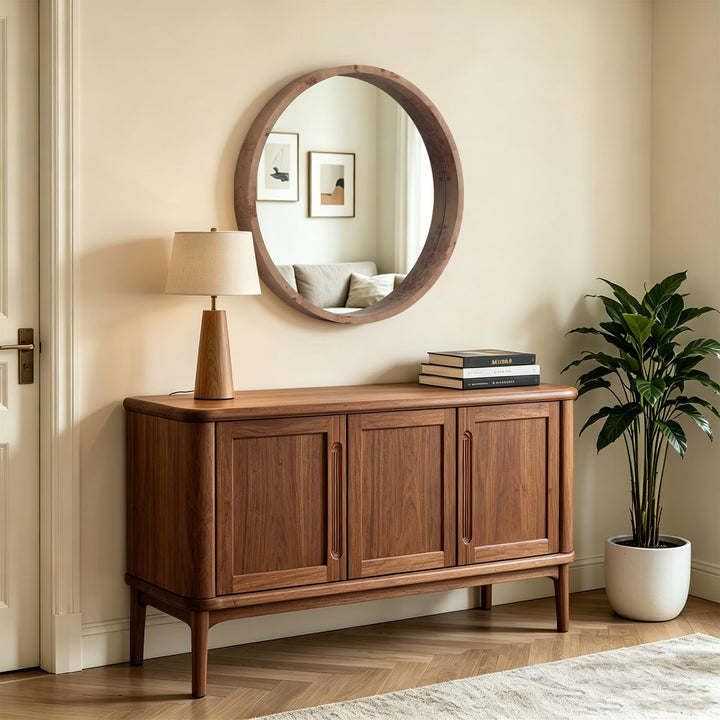 WallBeyond 24 Inch Round Wood Mirror, Burlwood Grain Wood Frame Circle Mirror, Versatile Wall Decor for Bathroom Vanity, Living Room, Bedroom and Entryway, Natural 