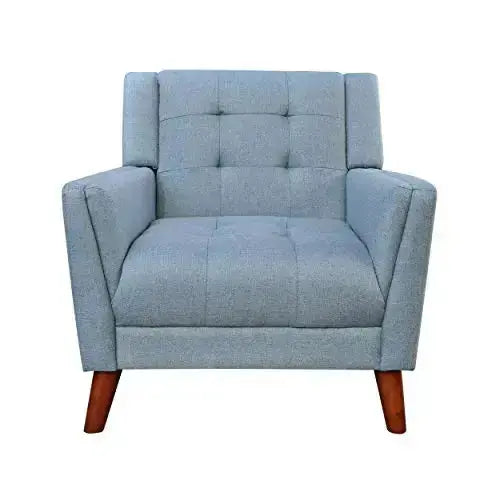 Christopher Knight Chair, Alisa Mid Century Modern Fabric Arm Chair - Blue/Walnut