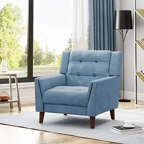 Christopher Knight Chair, Alisa Mid Century Modern Fabric Arm Chair - Blue/Walnut