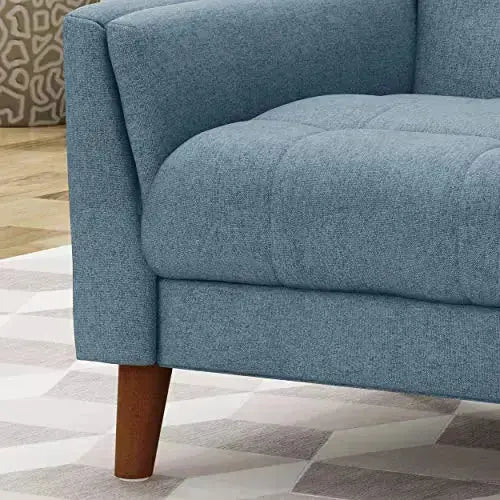 Christopher Knight Chair, Alisa Mid Century Modern Fabric Arm Chair - Blue/Walnut