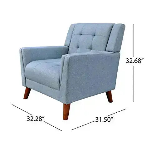 Christopher Knight Chair, Alisa Mid Century Modern Fabric Arm Chair - Blue/Walnut