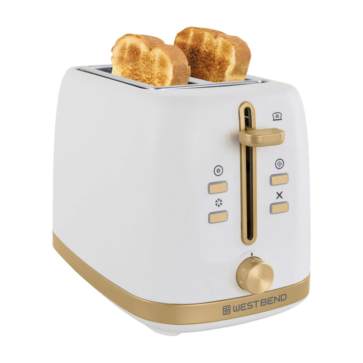 West Bend Timeless 2-Slice Toaster with 7 Browning Levels, White/Gold