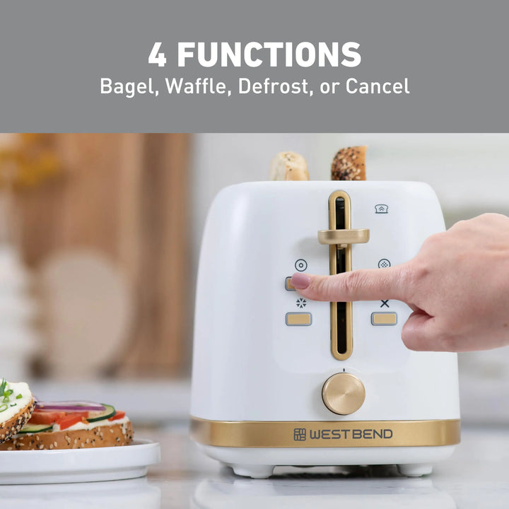 West Bend Timeless 2-Slice Toaster with 7 Browning Levels, White/Gold