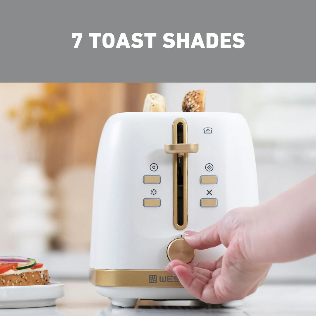West Bend Timeless 2-Slice Toaster with 7 Browning Levels, White/Gold
