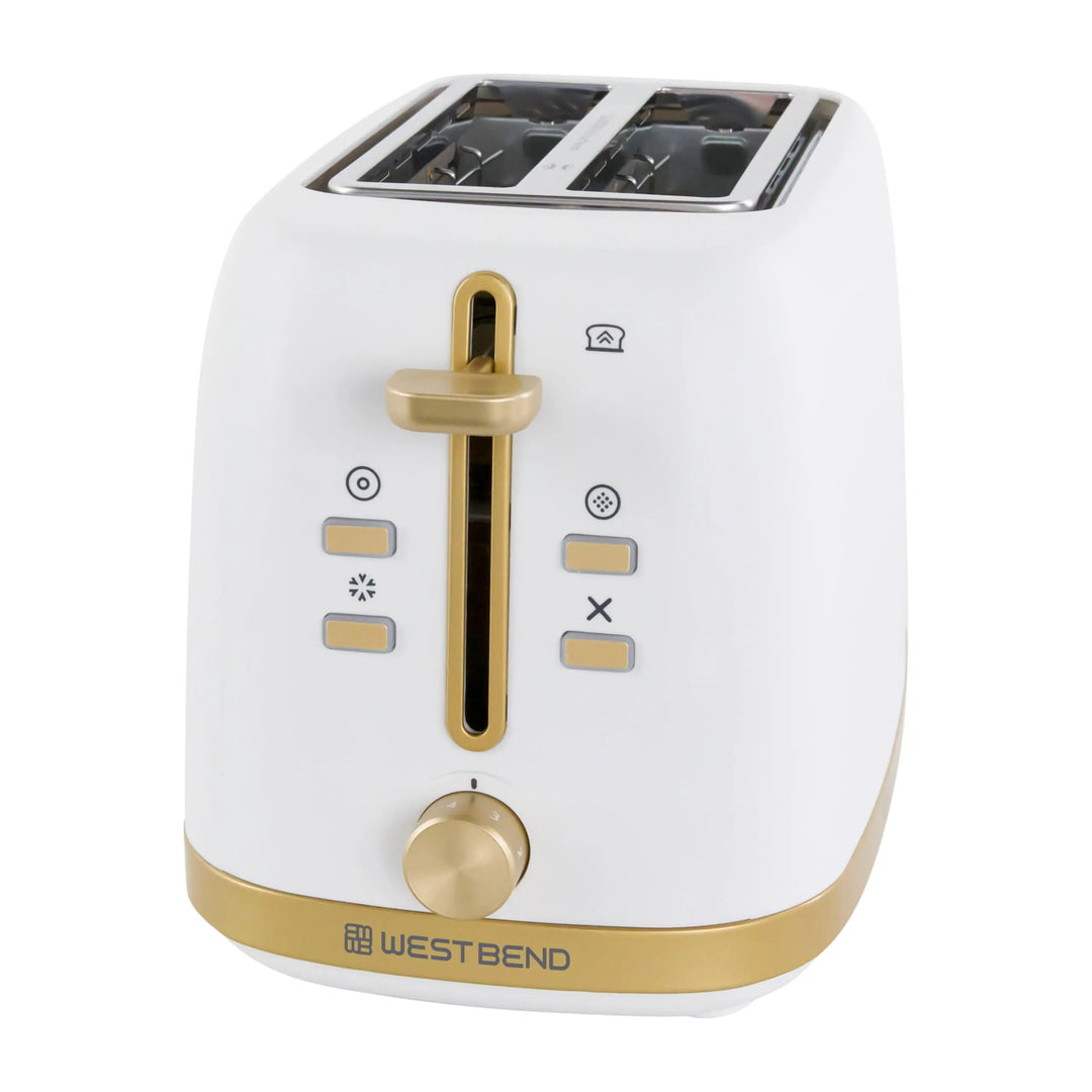 West Bend Timeless 2-Slice Toaster with 7 Browning Levels, White/Gold