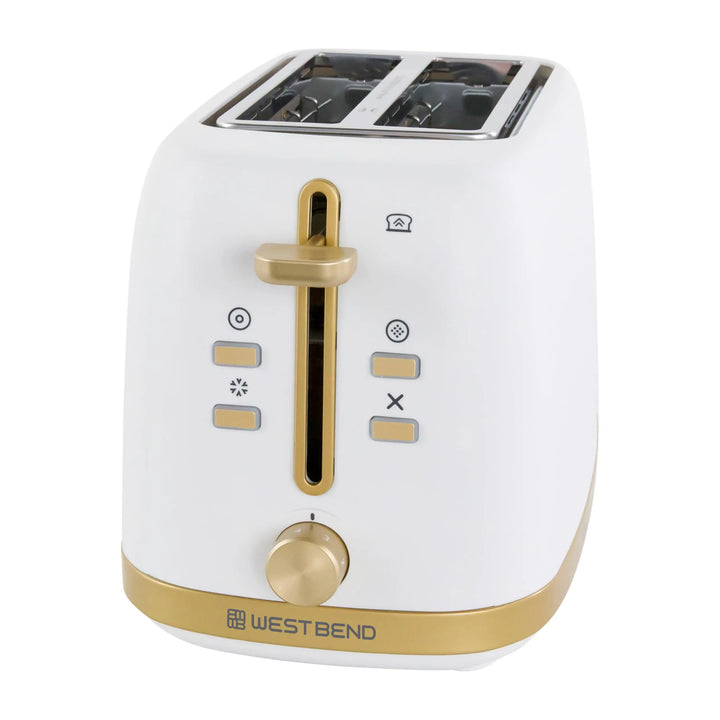 West Bend Timeless 2-Slice Toaster with 7 Browning Levels, White/Gold