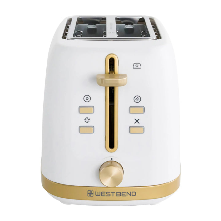 West Bend Timeless 2-Slice Toaster with 7 Browning Levels, White/Gold