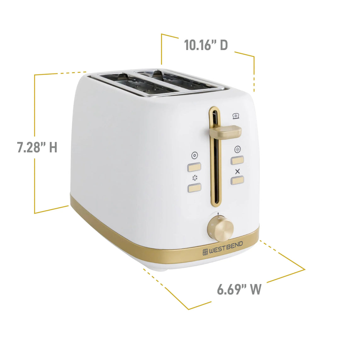 West Bend Timeless 2-Slice Toaster with 7 Browning Levels, White/Gold