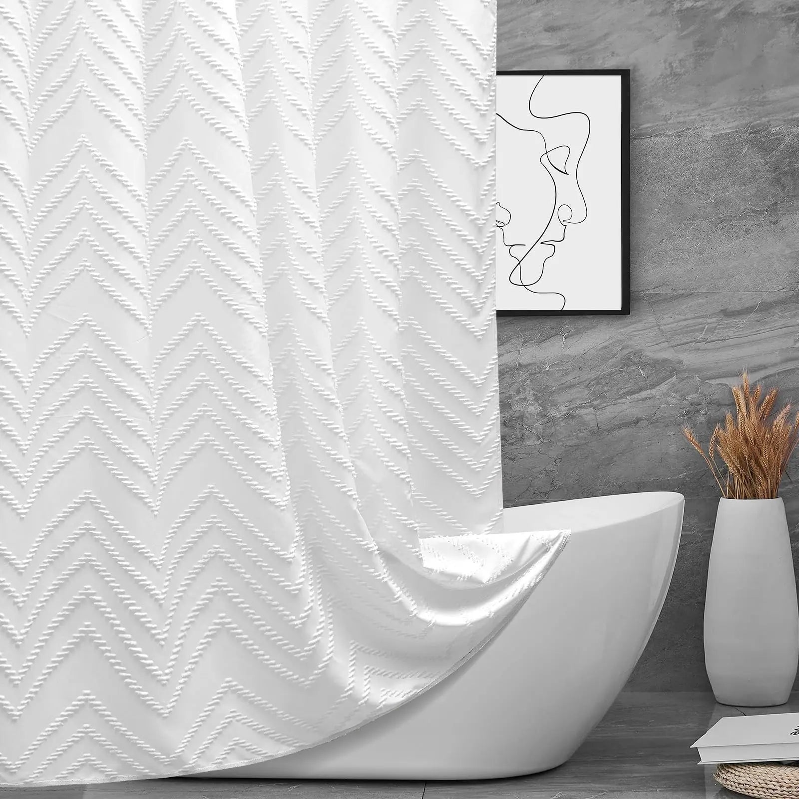 White Boho Fabric Shower Curtain, 72" x 72" - White 