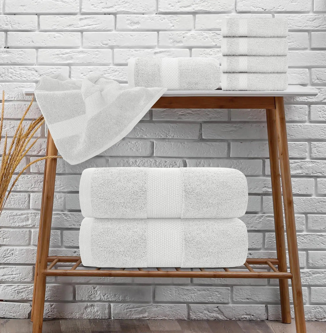 White Classic Luxury Silver Bath Towel Set - Combed Cotton Hotel Quality Absorbent 8 Piece Towels | 2 Bath Towels | 2 Hand Towels | 4 Washcloths [Worth $72.95] 8 Pack | Silver 
