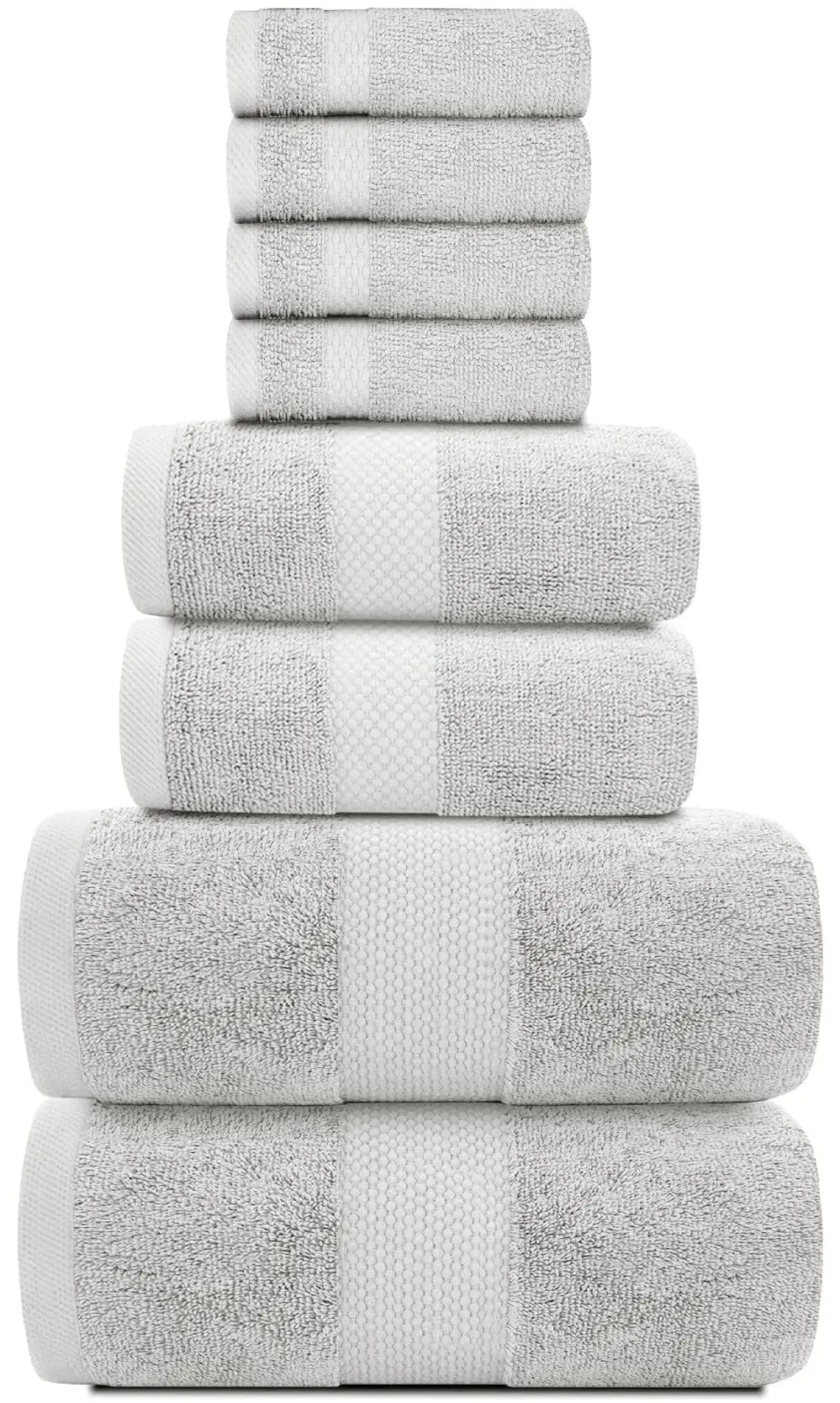 White Classic Luxury Silver Bath Towel Set - Combed Cotton Hotel Quality Absorbent 8 Piece Towels | 2 Bath Towels | 2 Hand Towels | 4 Washcloths [Worth $72.95] 8 Pack | Silver 