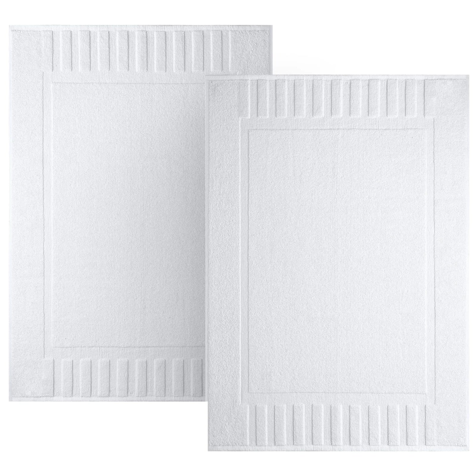 White Classic Luxury Bath Mat Floor Towel Set - Absorbent Cotton Hotel Spa Shower/Bathtub Mats [Not a Bathroom Rug] 22"x34" | 2 Pack | White 