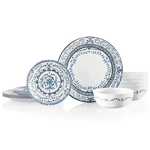 Corelle Dinnerware Chip Resistant 18-Piece Set, Serves 6 - Portofino, Blue/White