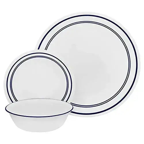 Corelle Dinnerware Set, Chip Resistant Classic Café, 18-Piece, Serves 6 - Blue/White