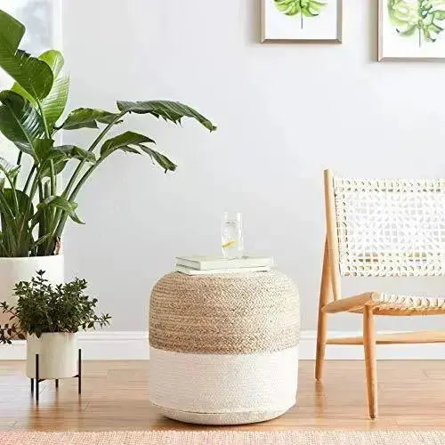 Signature Design by Ashley Sweed Valley Jute Pouf - Beige/White