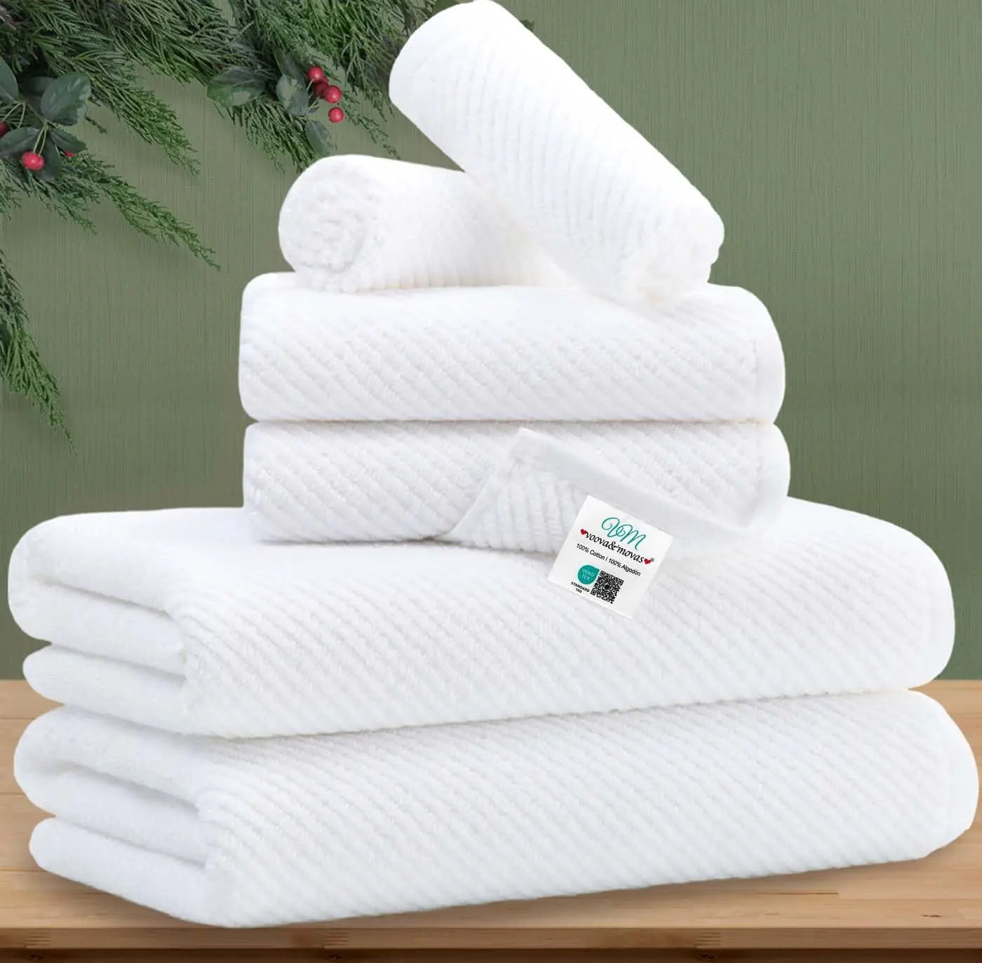 White Towels Bathroom Sets - 100% Cotton | Quick Dry | Lightweight | Thick, Hotel Quality 6PCS Towel Set, 2 Large Bath 30"x56", 2 Hand 18"x28", 2 Wash Cloths 13"x13", Luxury Towel Gift Set 