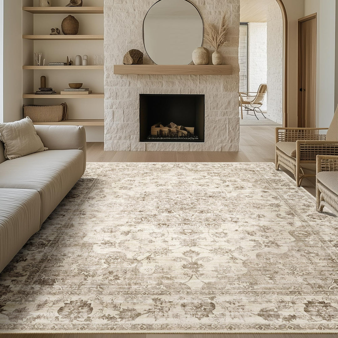 WondRg 8x10 Beige Neutral Area Rug 