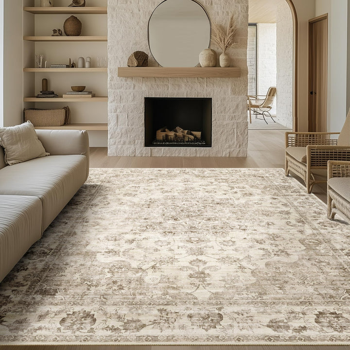 WondRg 8x10 Beige Neutral Area Rug 