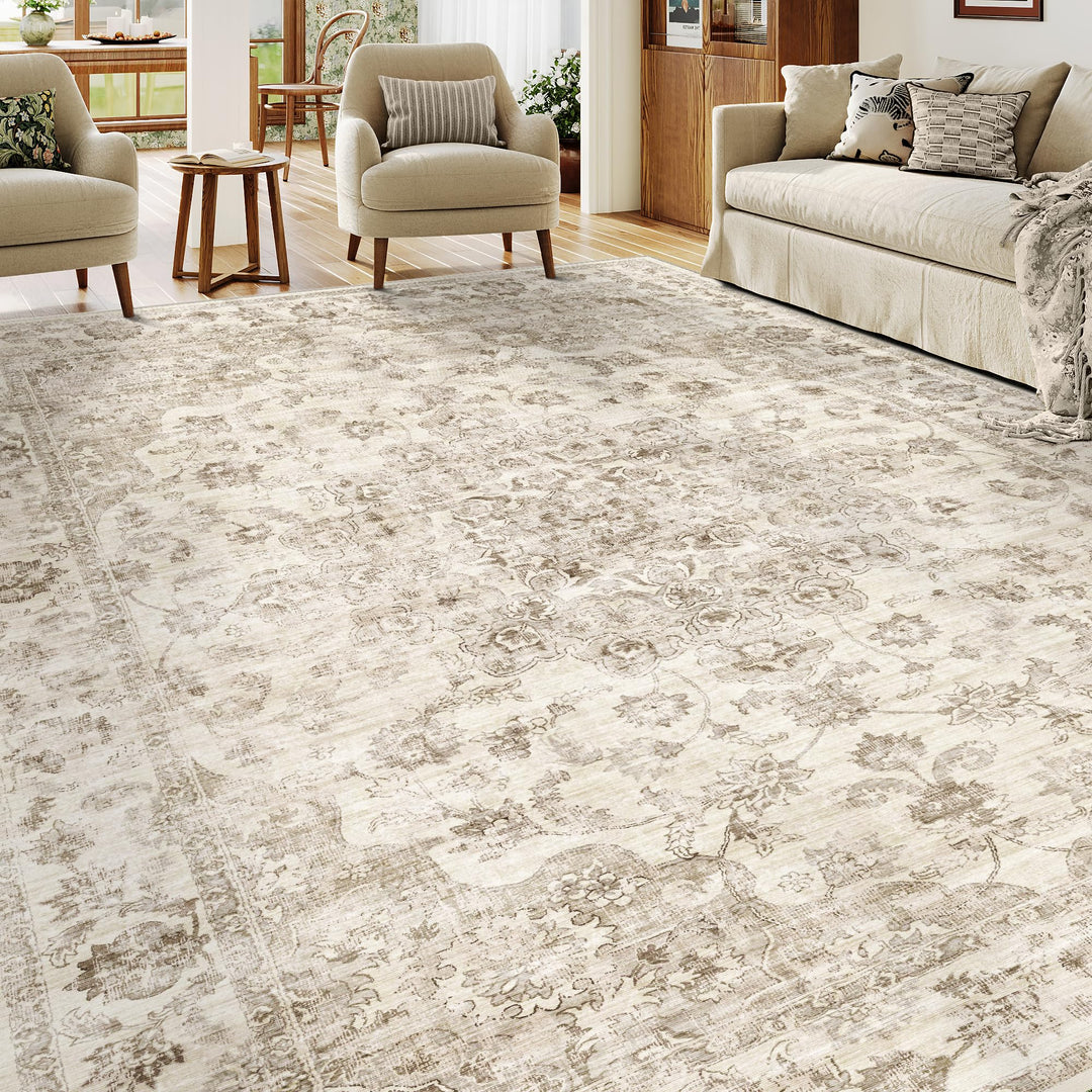 WondRg 8x10 Beige Neutral Area Rug 