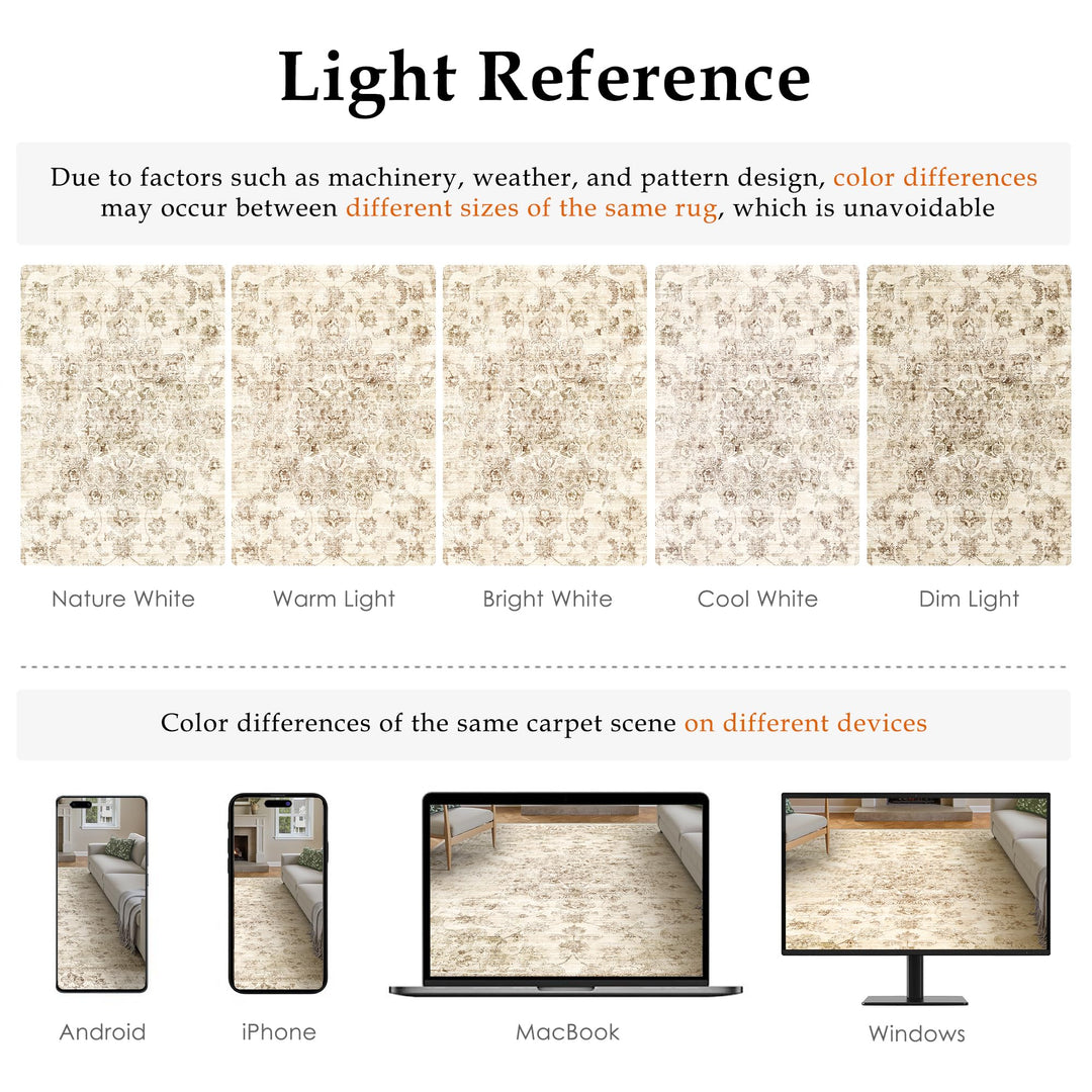 WondRg 8x10 Beige Neutral Area Rug 