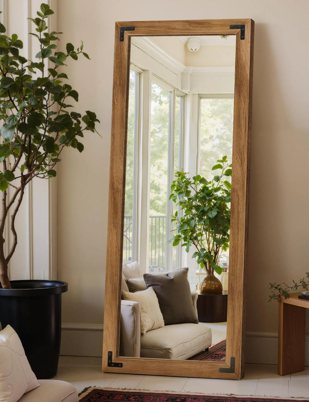 Wood Framed Full Length Mirror for Wall, 56x22 Inch Floor Standing Body Mirror, Brown