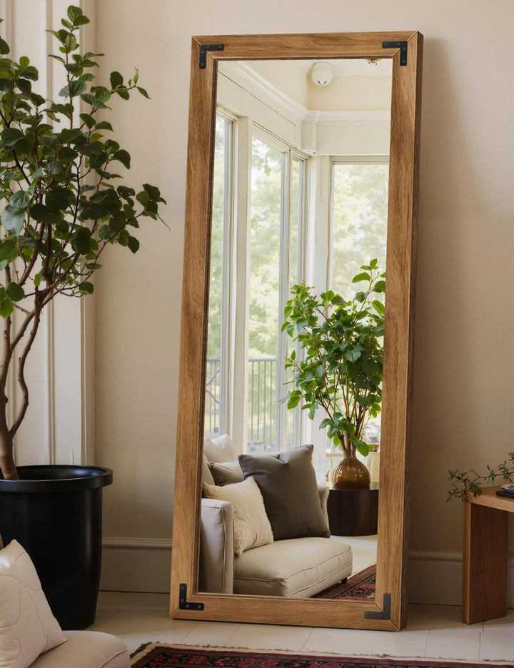 Wood Framed Full Length Mirror for Wall, 56x22 Inch Floor Standing Body Mirror, Brown