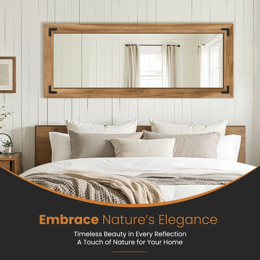 Wood Framed Full Length Mirror for Wall, 56x22 Inch Floor Standing Body Mirror, Brown