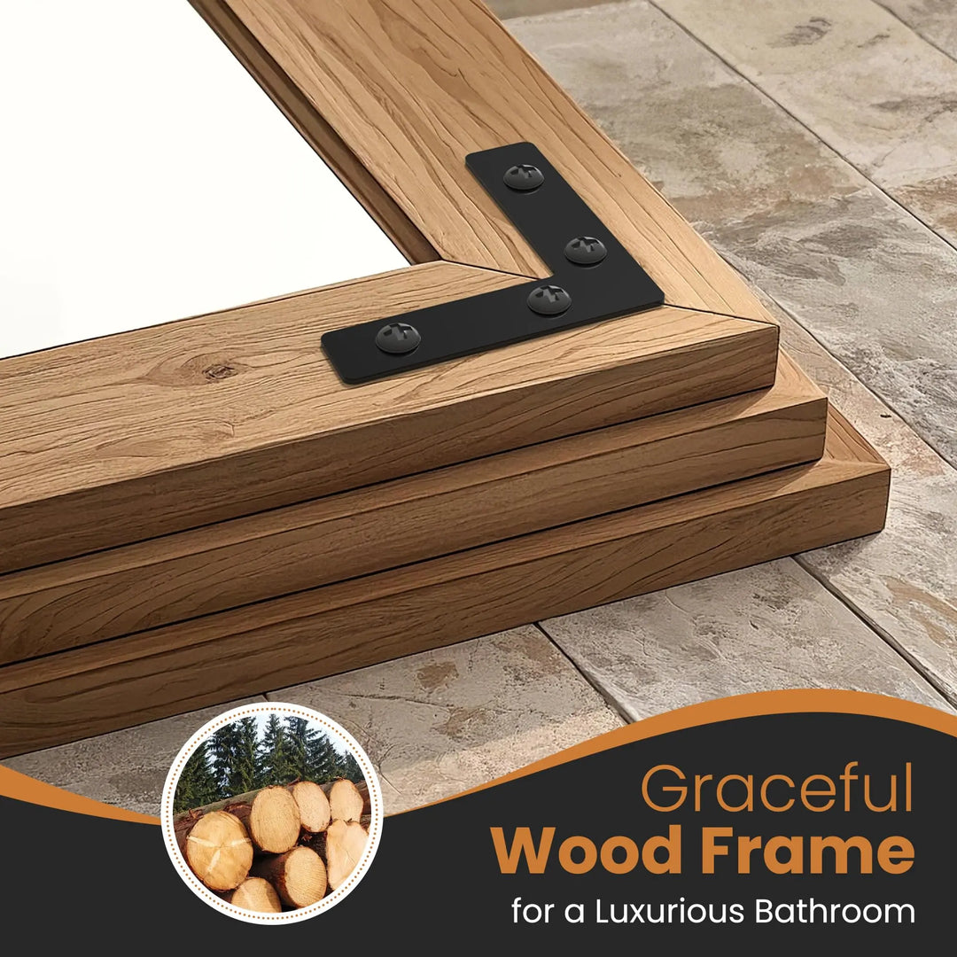 Wood Framed Full Length Mirror for Wall, 56x22 Inch Floor Standing Body Mirror, Brown