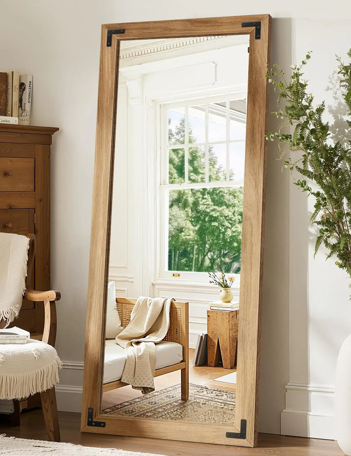 Wood Framed Full Length Mirror for Wall, 56x22 Inch Floor Standing Body Mirror, Brown