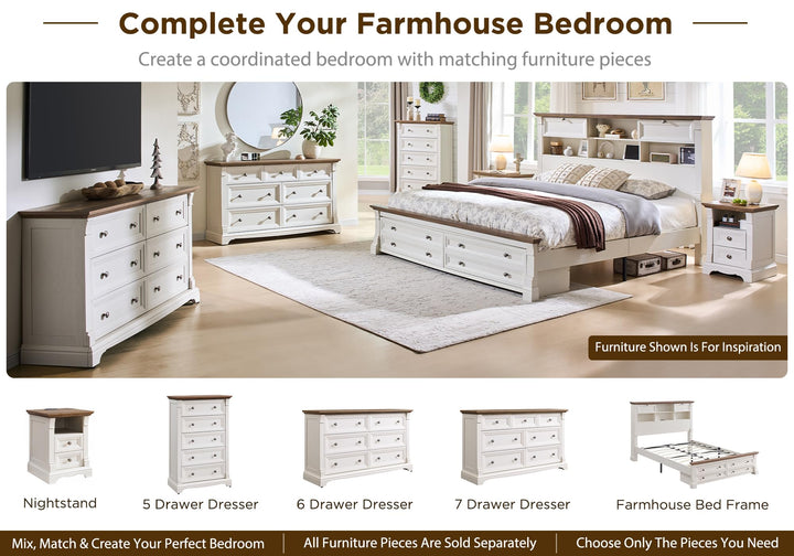 Wood Queen Size Bed Frame with 54" Tall Storage Headboard Charging Station 
