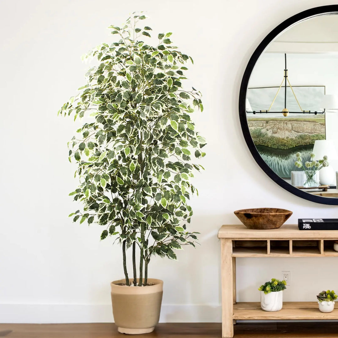 Yepdin 6 FT Artificial Ficus Tree 600 Leaves Faux Plants Indoor Tall with Black Pot Large Fake Tree for Home Office Living Room Decor 