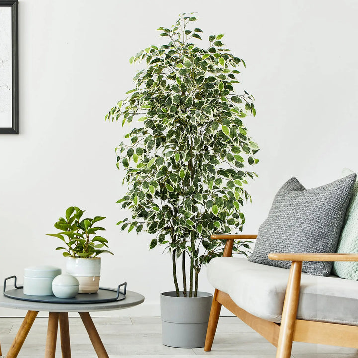 Yepdin 6 FT Artificial Ficus Tree 600 Leaves Faux Plants Indoor Tall with Black Pot Large Fake Tree for Home Office Living Room Decor 