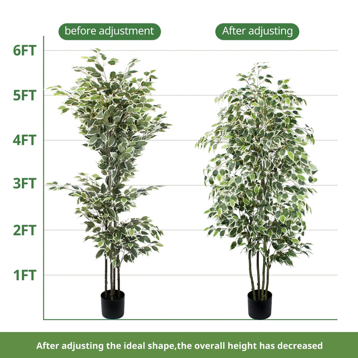 Yepdin 6 FT Artificial Ficus Tree 600 Leaves Faux Plants Indoor Tall with Black Pot Large Fake Tree for Home Office Living Room Decor 